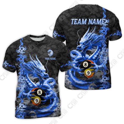 Customized Billiards T-Shirt, Personalized Dragon Billiard Yin Yang 8 Ball 9 Ball Jersey Gift For Billiard Players