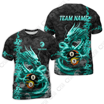 Customized Billiards T-Shirt, Personalized Dragon Billiard Yin Yang 8 Ball 9 Ball Jersey Gift For Billiard Players