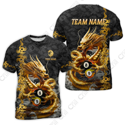 Customized Billiards T-Shirt, Personalized Dragon Billiard Yin Yang 8 Ball 9 Ball Jersey Gift For Billiard Players