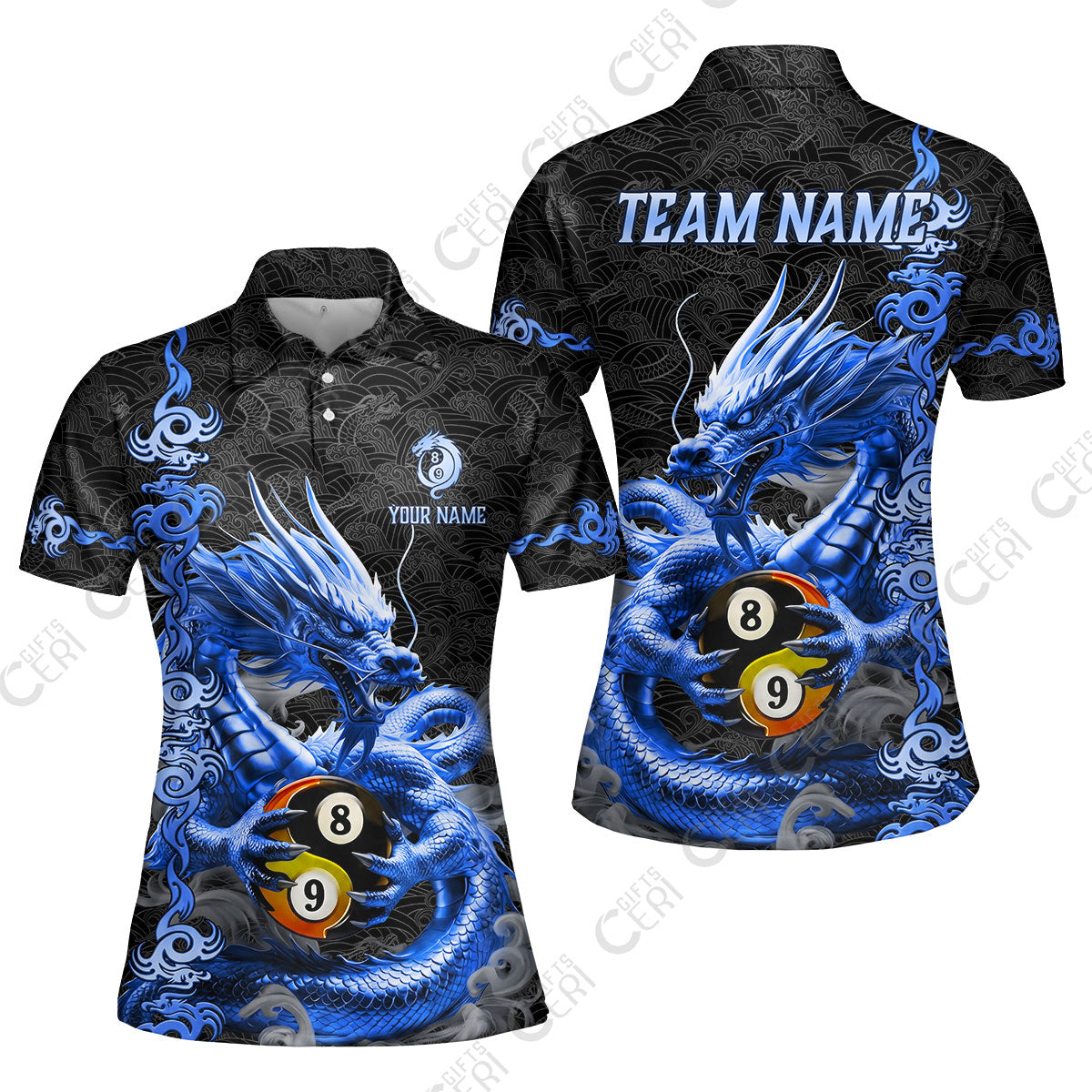 Customized Billiards Women Polo Shirt, Personalized Dragon Yin Yang 8 Ball 9 Ball Jersey Gift For Billiard Players