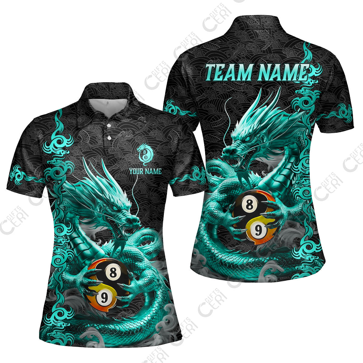 Customized Billiards Women Polo Shirt, Personalized Dragon Yin Yang 8 Ball 9 Ball Jersey Gift For Billiard Players