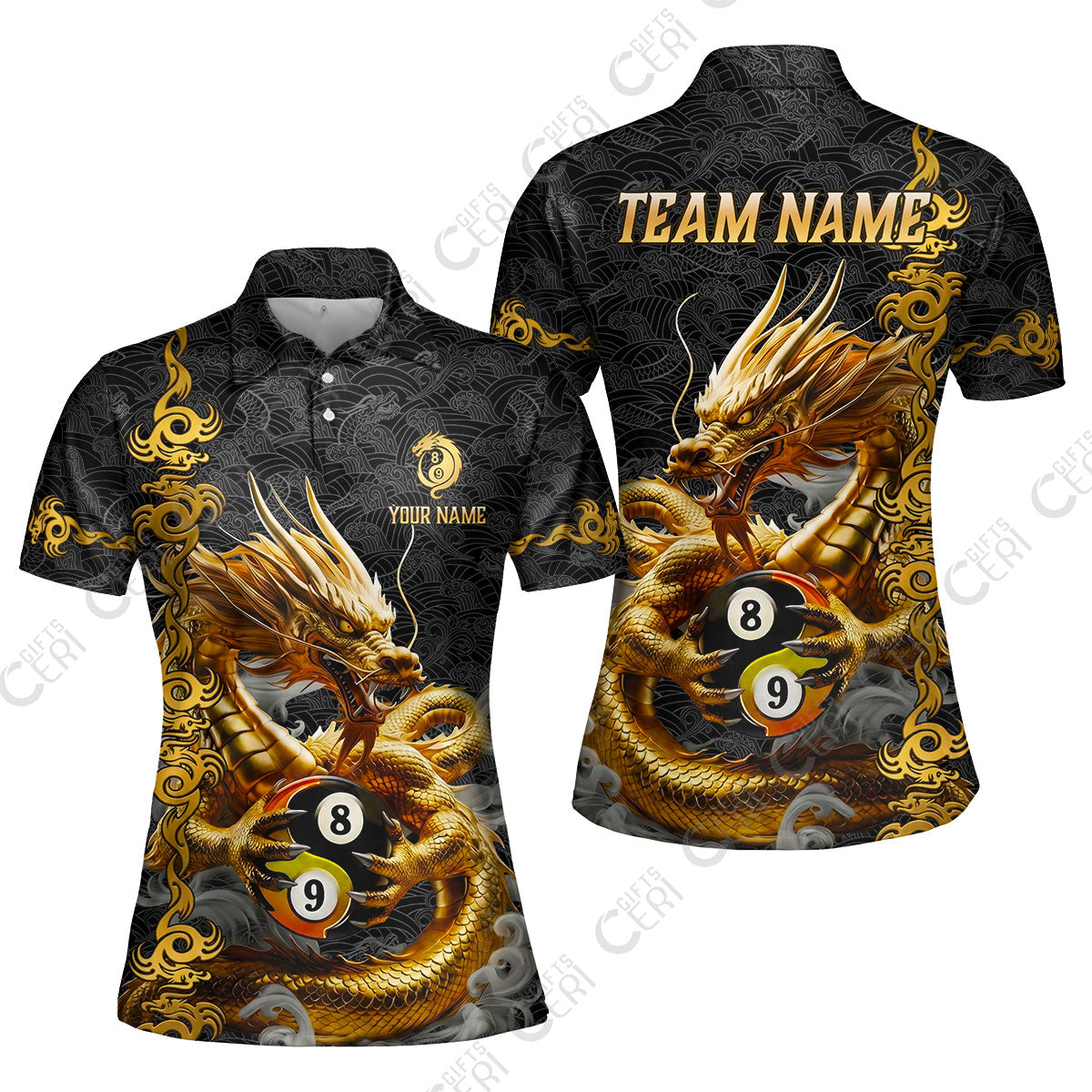 Customized Billiards Women Polo Shirt, Personalized Dragon Yin Yang 8 Ball 9 Ball Jersey Gift For Billiard Players