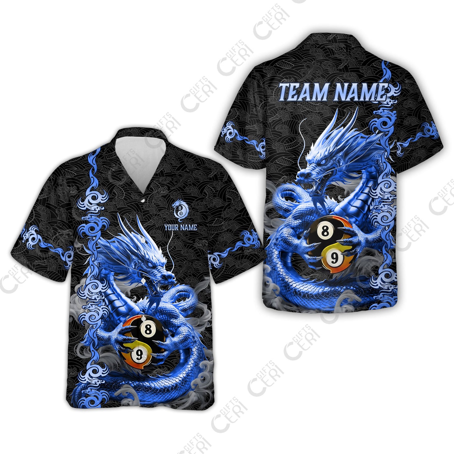 Customized Billiards Hawaiian Shirt, Personalized Dragon Billiard Yin Yang 8 Ball 9 Ball Jersey Gift For Billiard Players