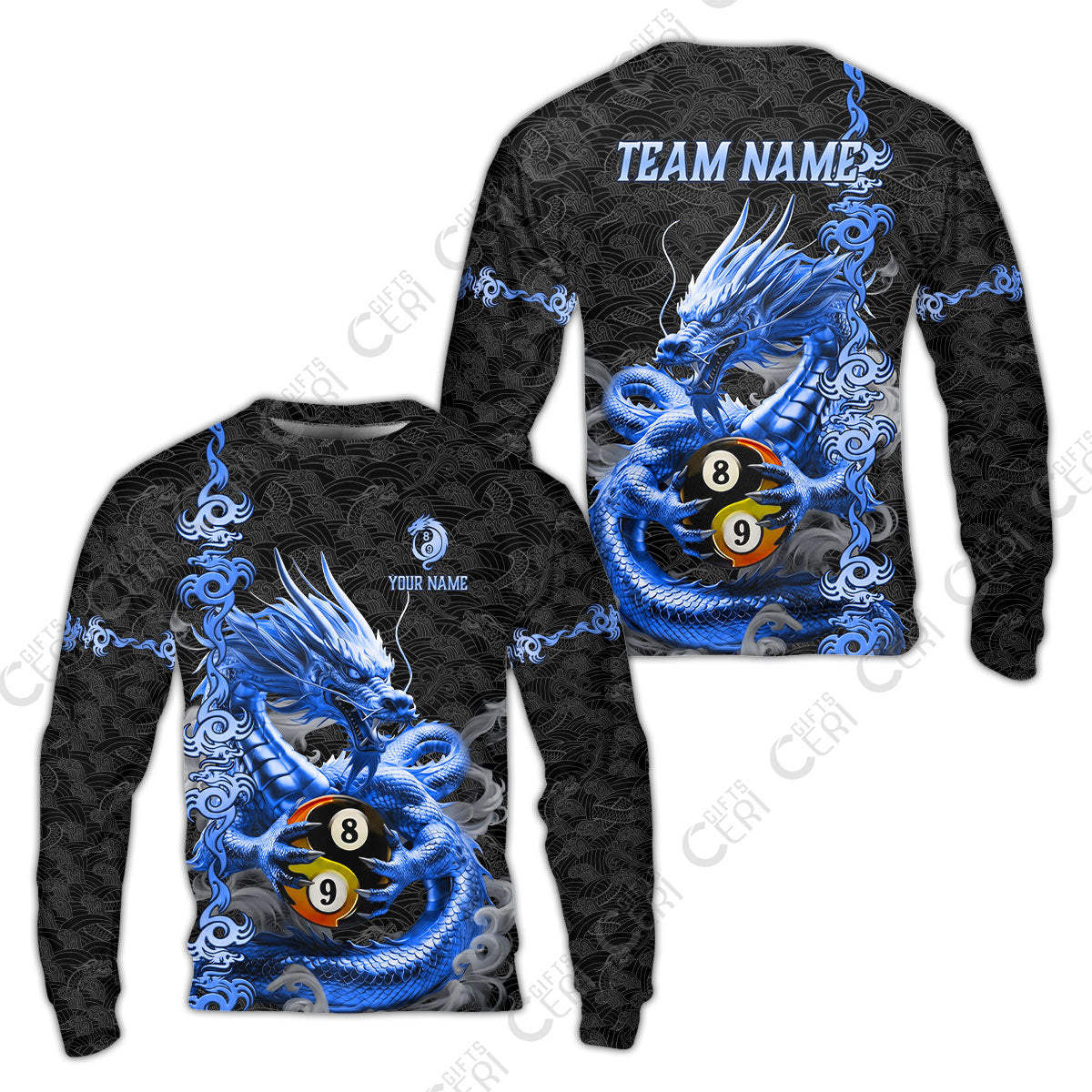 Customized Billiards Sweatshirt, Personalized Dragon Billiard Yin Yang 8 Ball 9 Ball Jersey Gift For Billiard Players