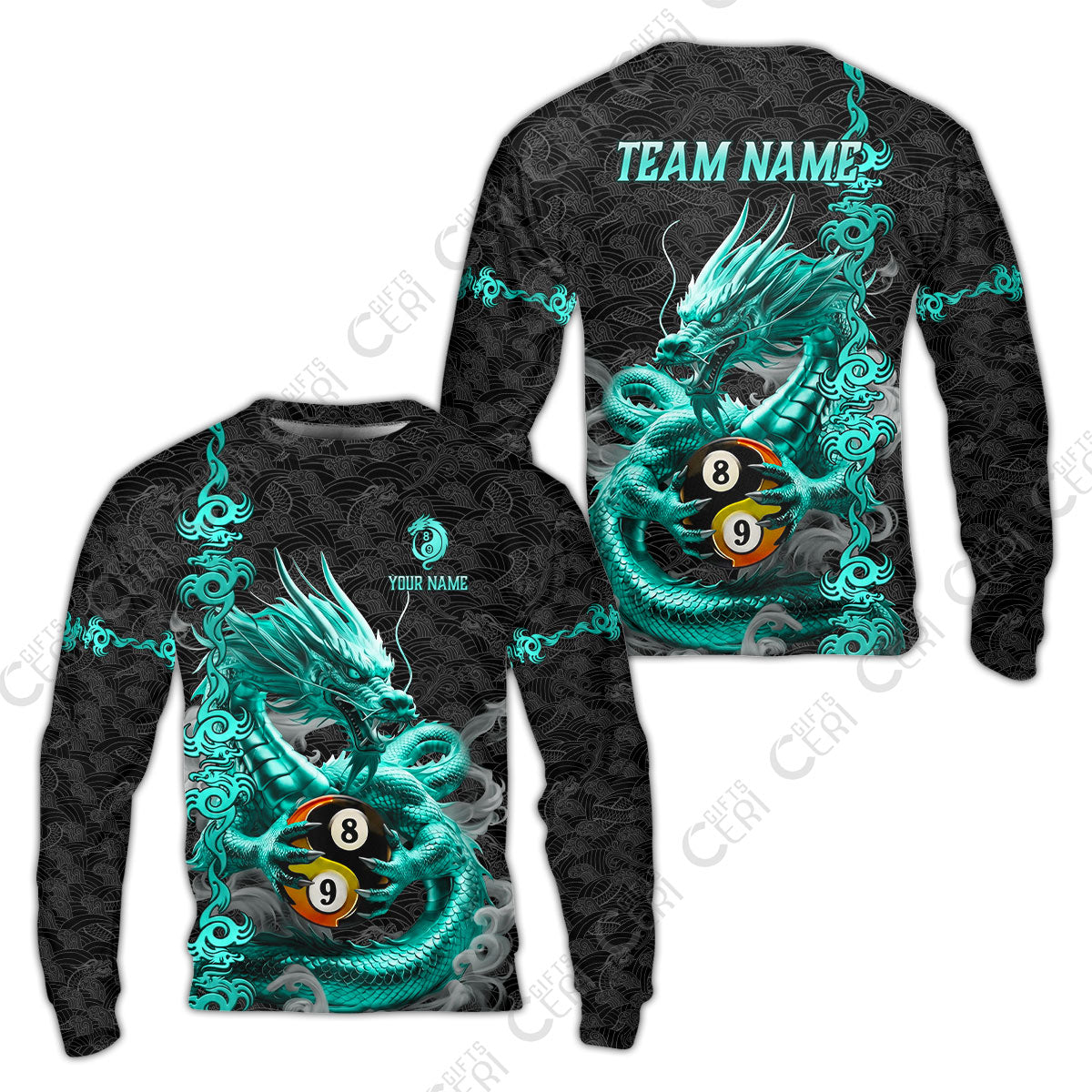 Customized Billiards Sweatshirt, Personalized Dragon Billiard Yin Yang 8 Ball 9 Ball Jersey Gift For Billiard Players