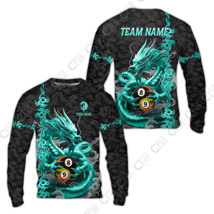 Customized Billiards Sweatshirt, Personalized Dragon Billiard Yin Yang 8 Ball 9 Ball Jersey Gift For Billiard Players