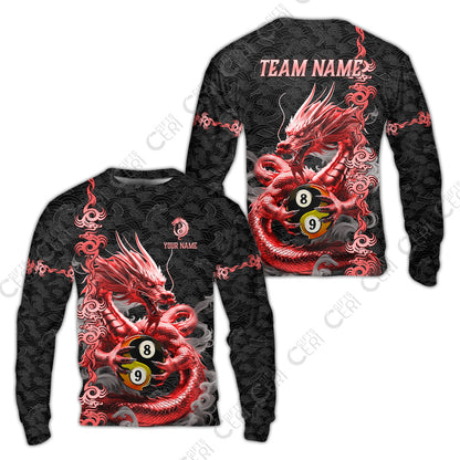 Customized Billiards Sweatshirt, Personalized Dragon Billiard Yin Yang 8 Ball 9 Ball Jersey Gift For Billiard Players