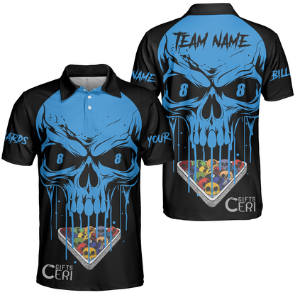 Customized Billiards Unisex Polo Shirt, Personalized Skull 8 Ball Jersey Gift For Billiard Players