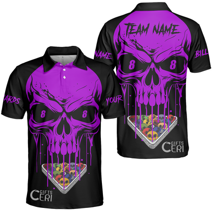 Customized Billiards Unisex Polo Shirt, Personalized Skull 8 Ball Jersey Gift For Billiard Players