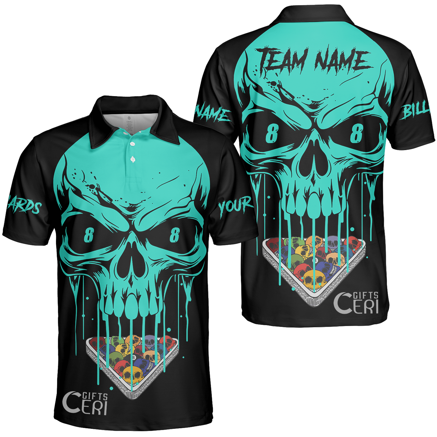 Customized Billiards Unisex Polo Shirt, Personalized Skull 8 Ball Jersey Gift For Billiard Players