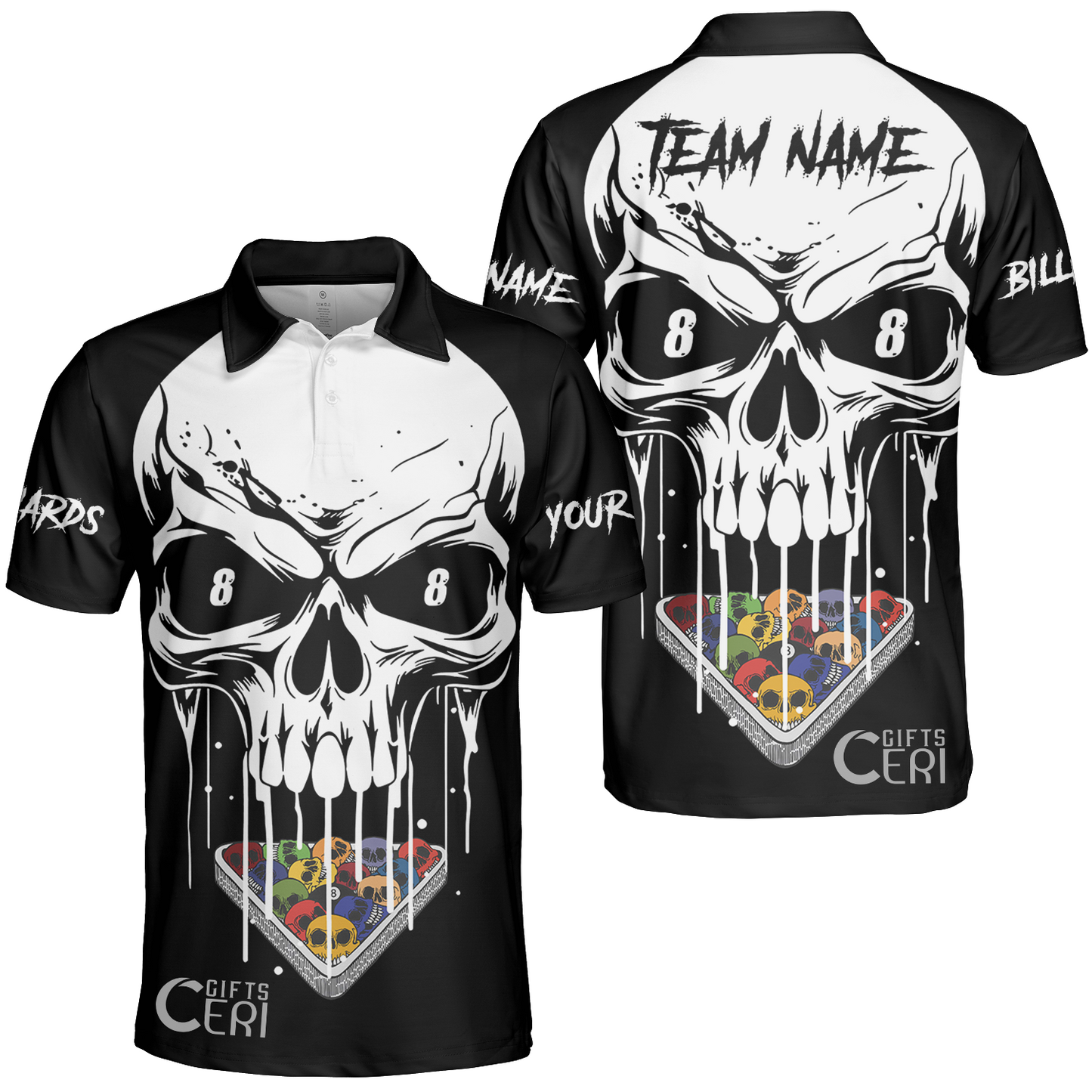 Customized Billiards Unisex Polo Shirt, Personalized Skull 8 Ball Jersey Gift For Billiard Players