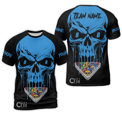 Customized Billiards T-Shirt, Personalized Skull 8 Ball Jersey Gift For Billiard Players