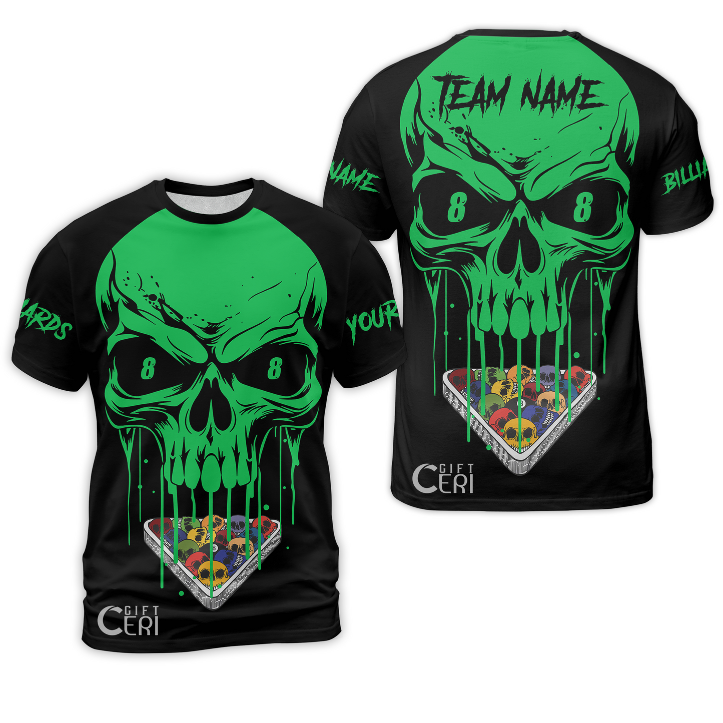 Customized Billiards T-Shirt, Personalized Skull 8 Ball Jersey Gift For Billiard Players