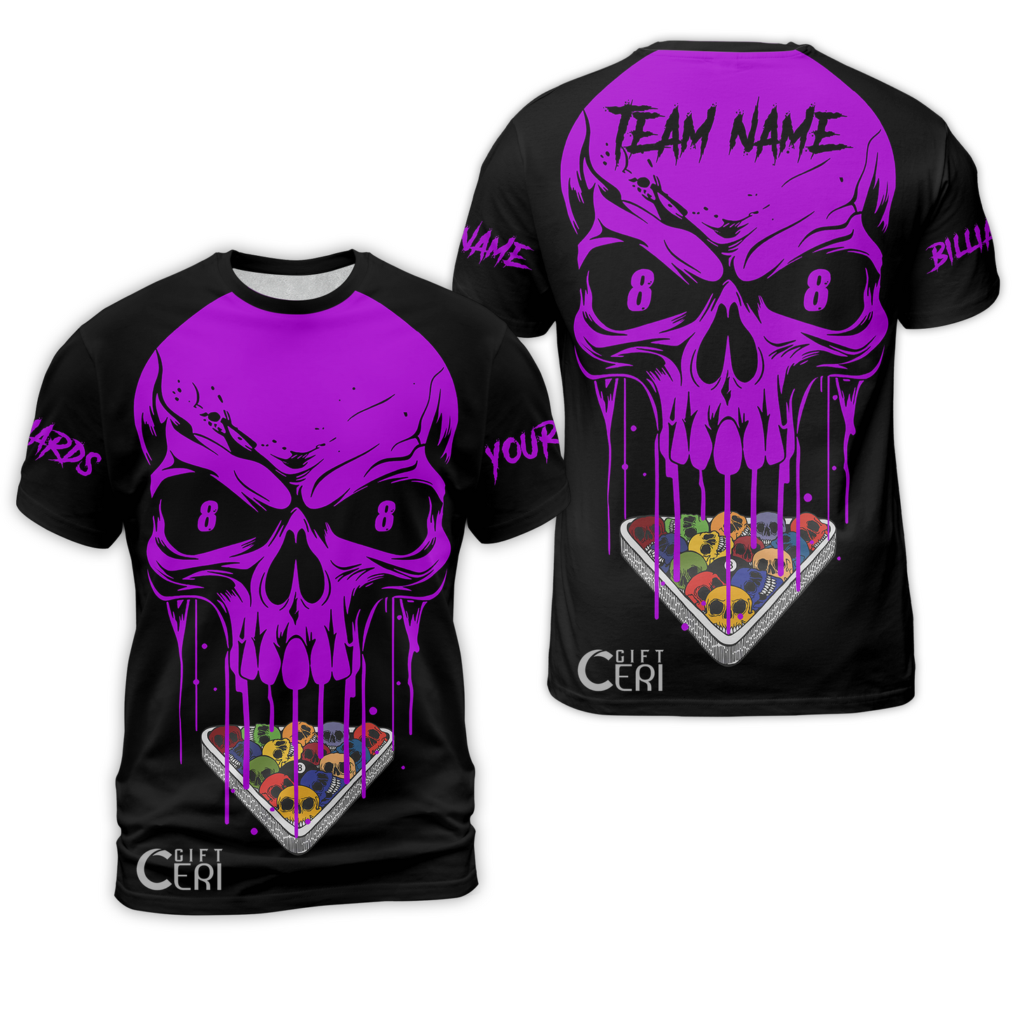 Customized Billiards T-Shirt, Personalized Skull 8 Ball Jersey Gift For Billiard Players