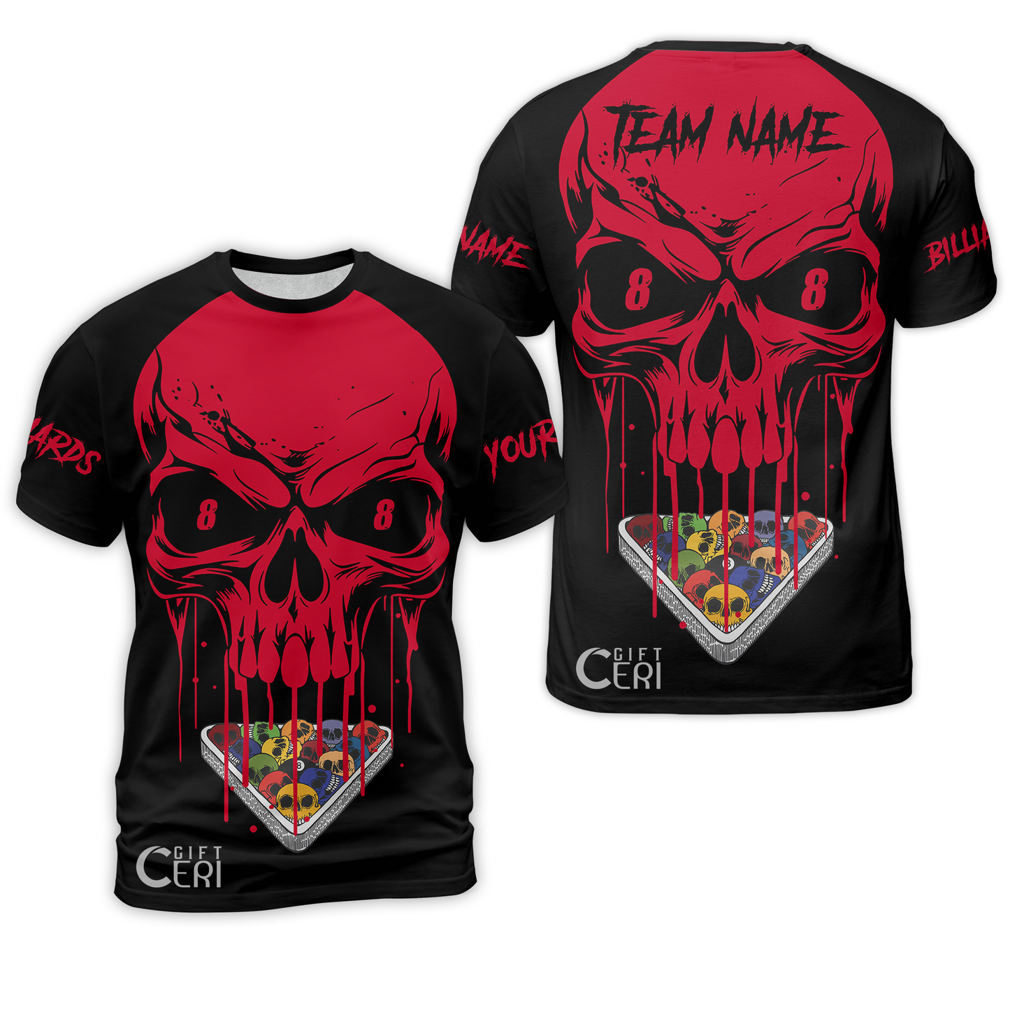 Customized Billiards T-Shirt, Personalized Skull 8 Ball Jersey Gift For Billiard Players