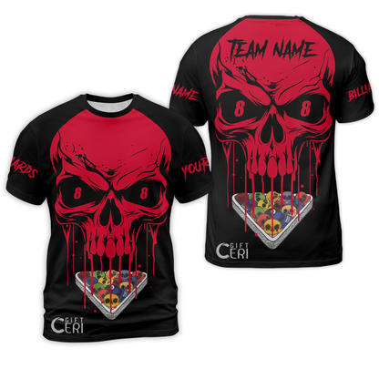 Customized Billiards T-Shirt, Personalized Skull 8 Ball Jersey Gift For Billiard Players