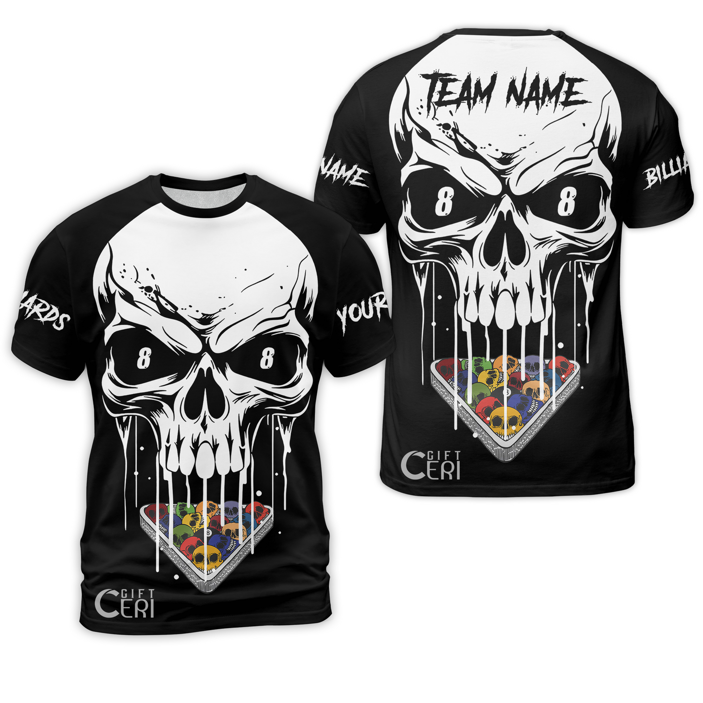 Customized Billiards T-Shirt, Personalized Skull 8 Ball Jersey Gift For Billiard Players