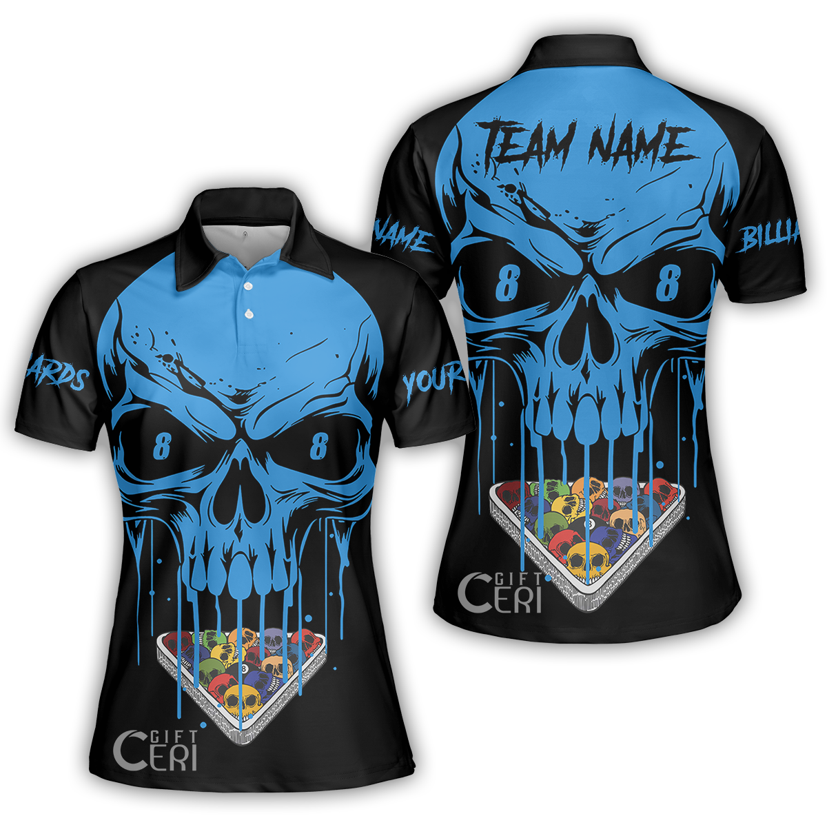 Customized Billiards Women Polo Shirt, Personalized Skull 8 Ball Jersey Gift For Billiard Players