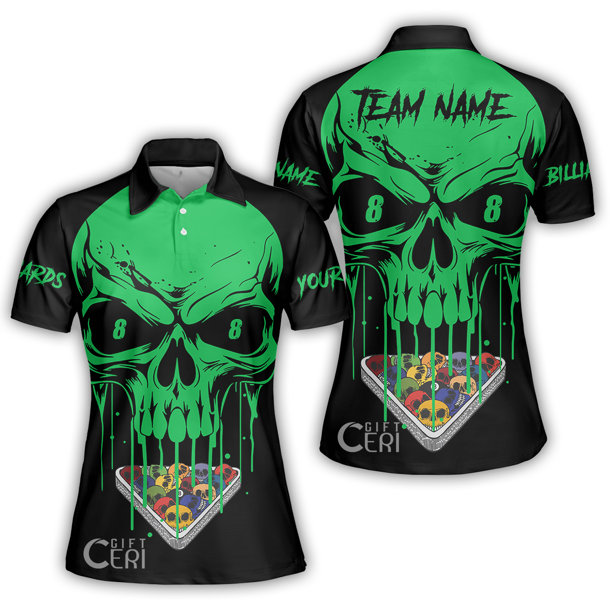 Customized Billiards Women Polo Shirt, Personalized Skull 8 Ball Jersey Gift For Billiard Players