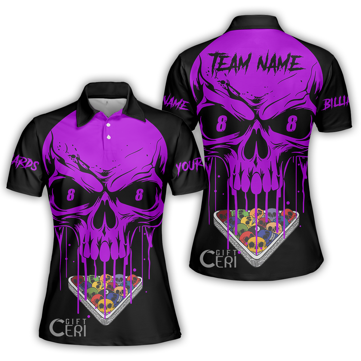 Customized Billiards Women Polo Shirt, Personalized Skull 8 Ball Jersey Gift For Billiard Players