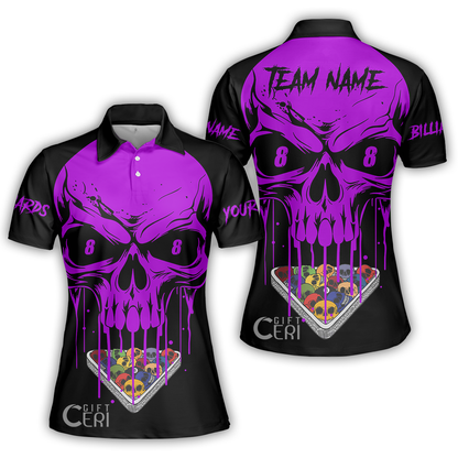 Customized Billiards Women Polo Shirt, Personalized Skull 8 Ball Jersey Gift For Billiard Players