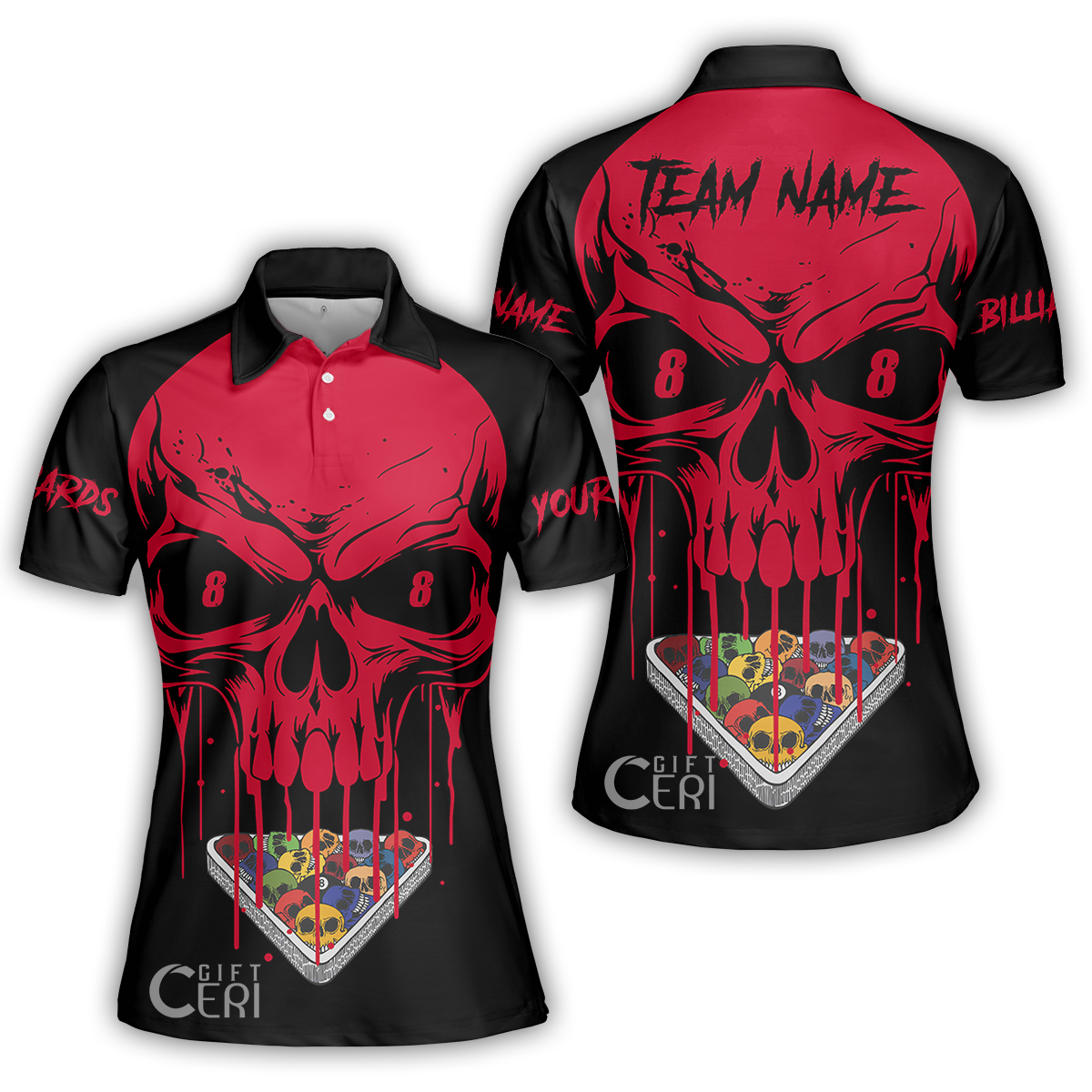 Customized Billiards Women Polo Shirt, Personalized Skull 8 Ball Jersey Gift For Billiard Players
