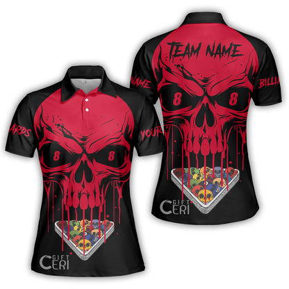 Customized Billiards Women Polo Shirt, Personalized Skull 8 Ball Jersey Gift For Billiard Players
