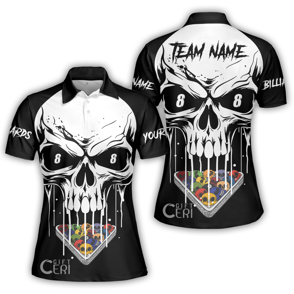 Customized Billiards Women Polo Shirt, Personalized Skull 8 Ball Jersey Gift For Billiard Players