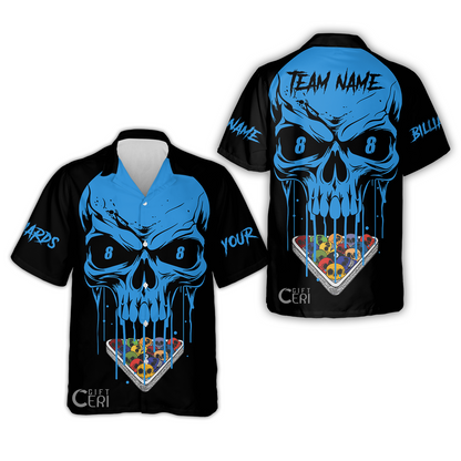 Customized Billiards Hawaiian Shirt, Personalized Skull 8 Ball Jersey Gift For Billiard Players