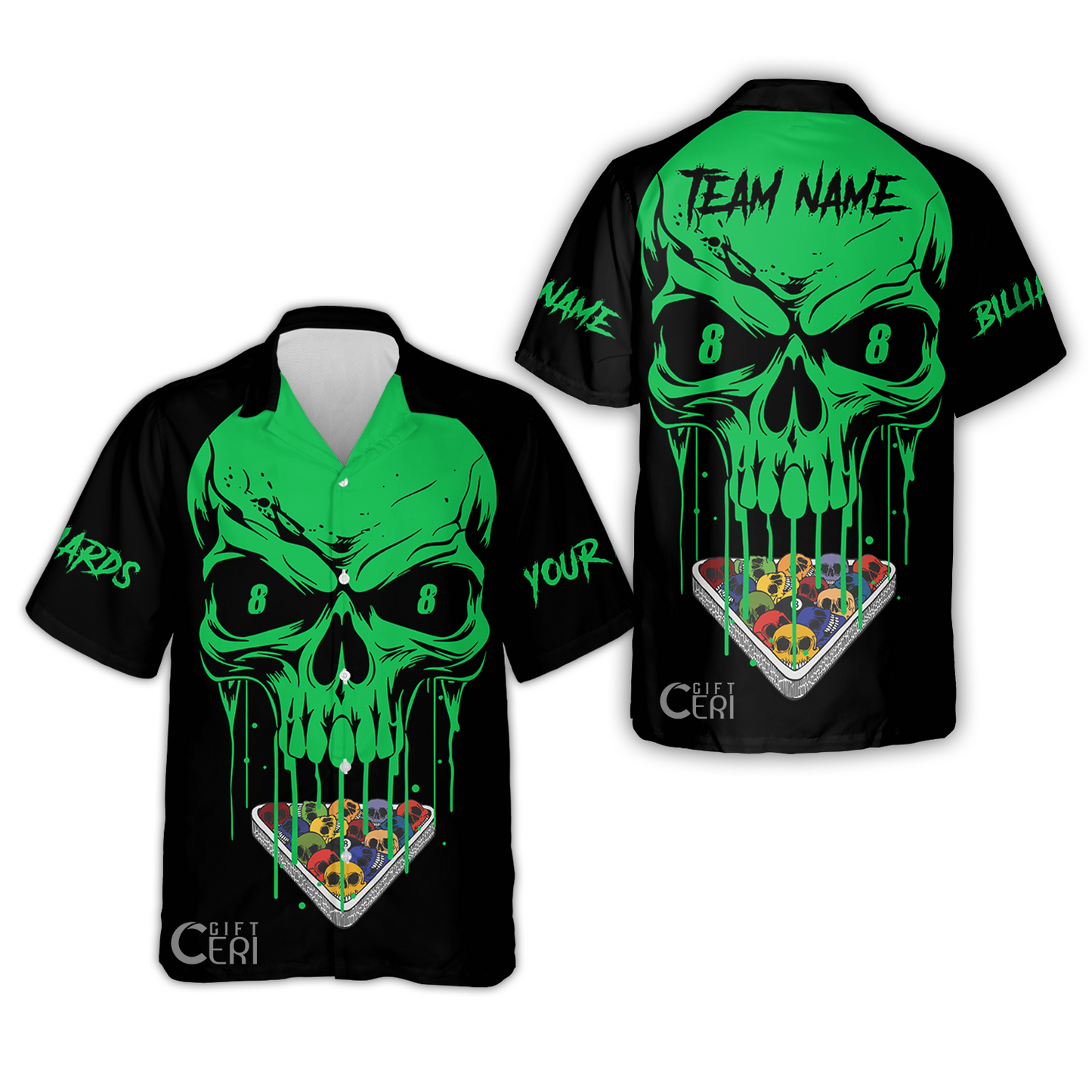 Customized Billiards Hawaiian Shirt, Personalized Skull 8 Ball Jersey Gift For Billiard Players