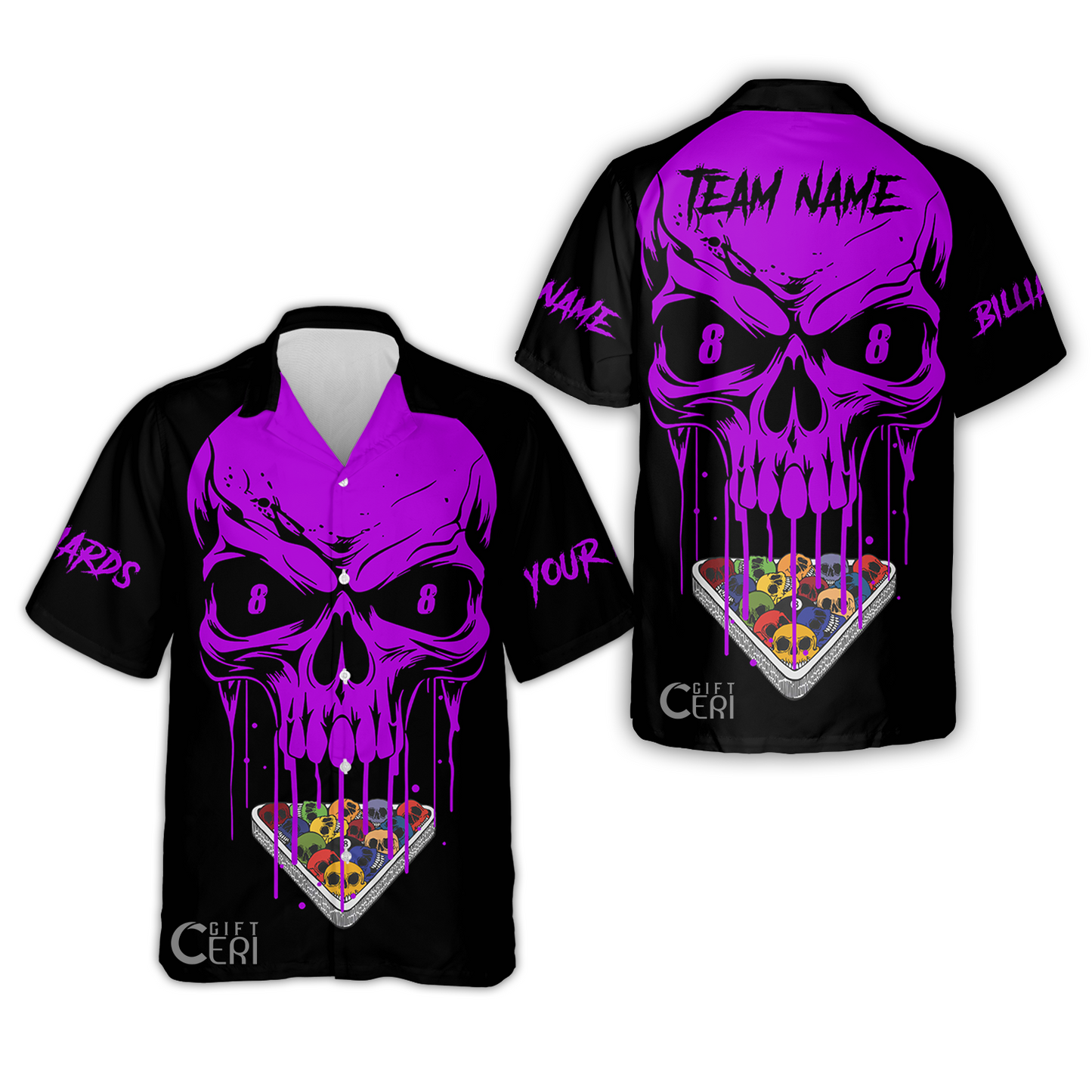 Customized Billiards Hawaiian Shirt, Personalized Skull 8 Ball Jersey Gift For Billiard Players