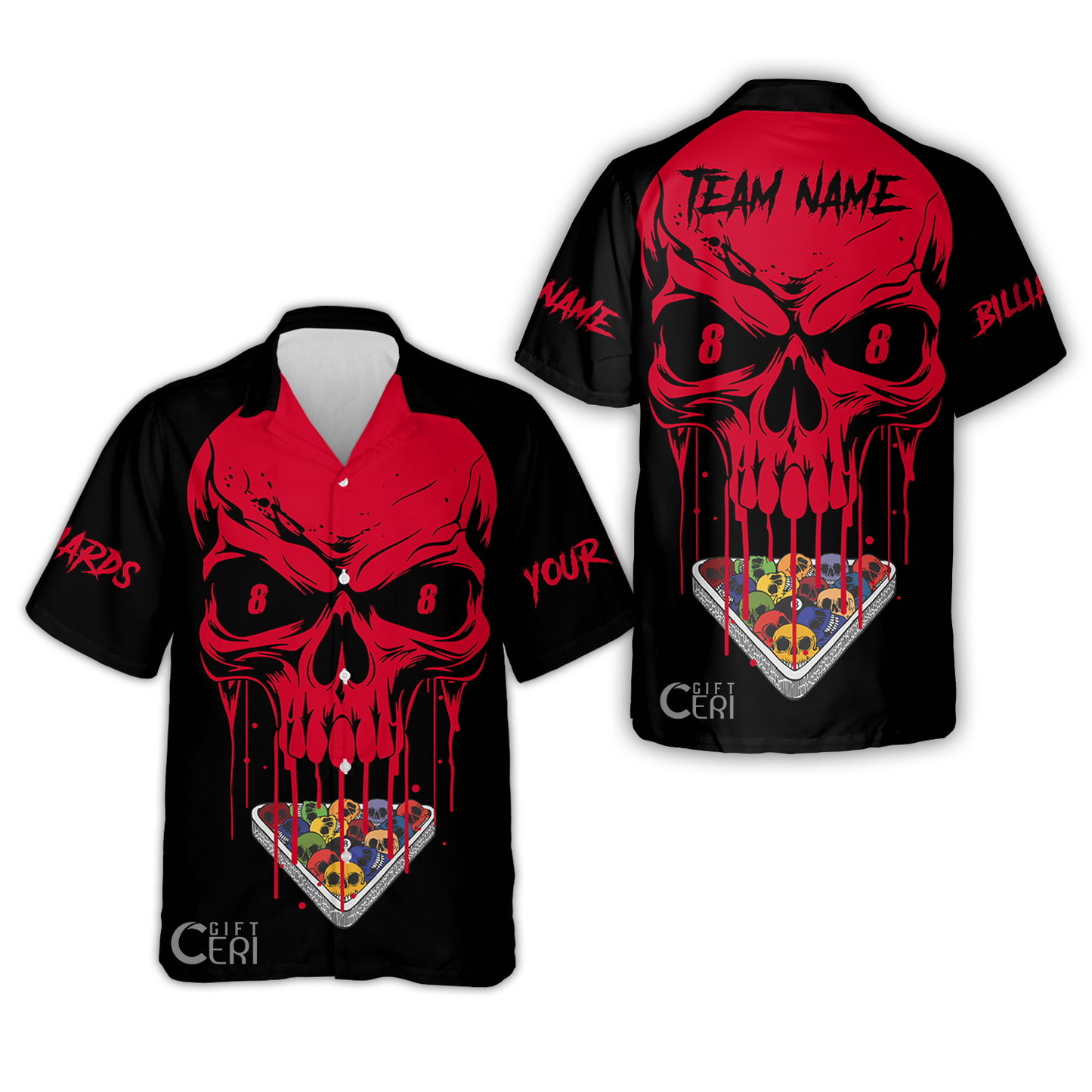 Customized Billiards Hawaiian Shirt, Personalized Skull 8 Ball Jersey Gift For Billiard Players