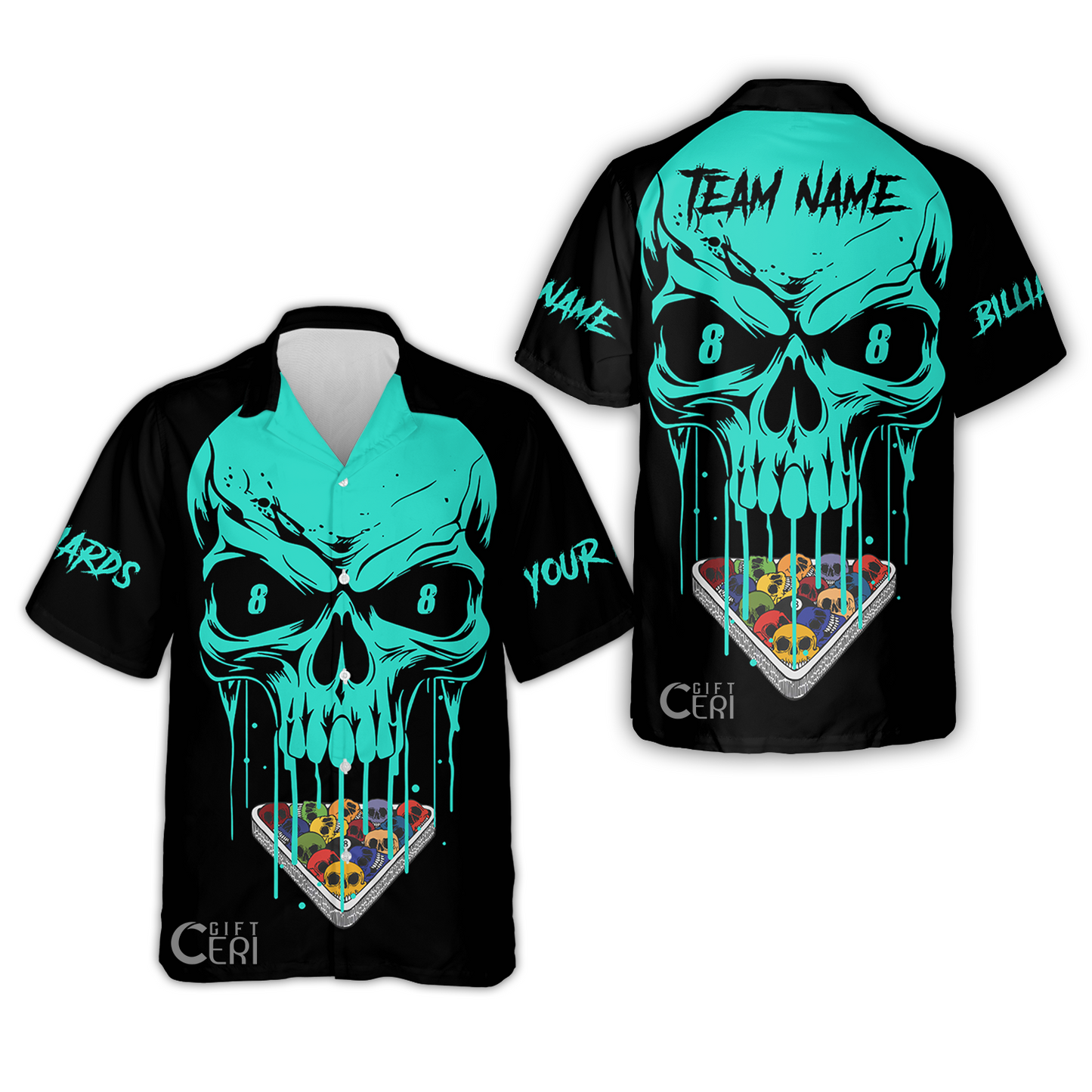 Customized Billiards Hawaiian Shirt, Personalized Skull 8 Ball Jersey Gift For Billiard Players