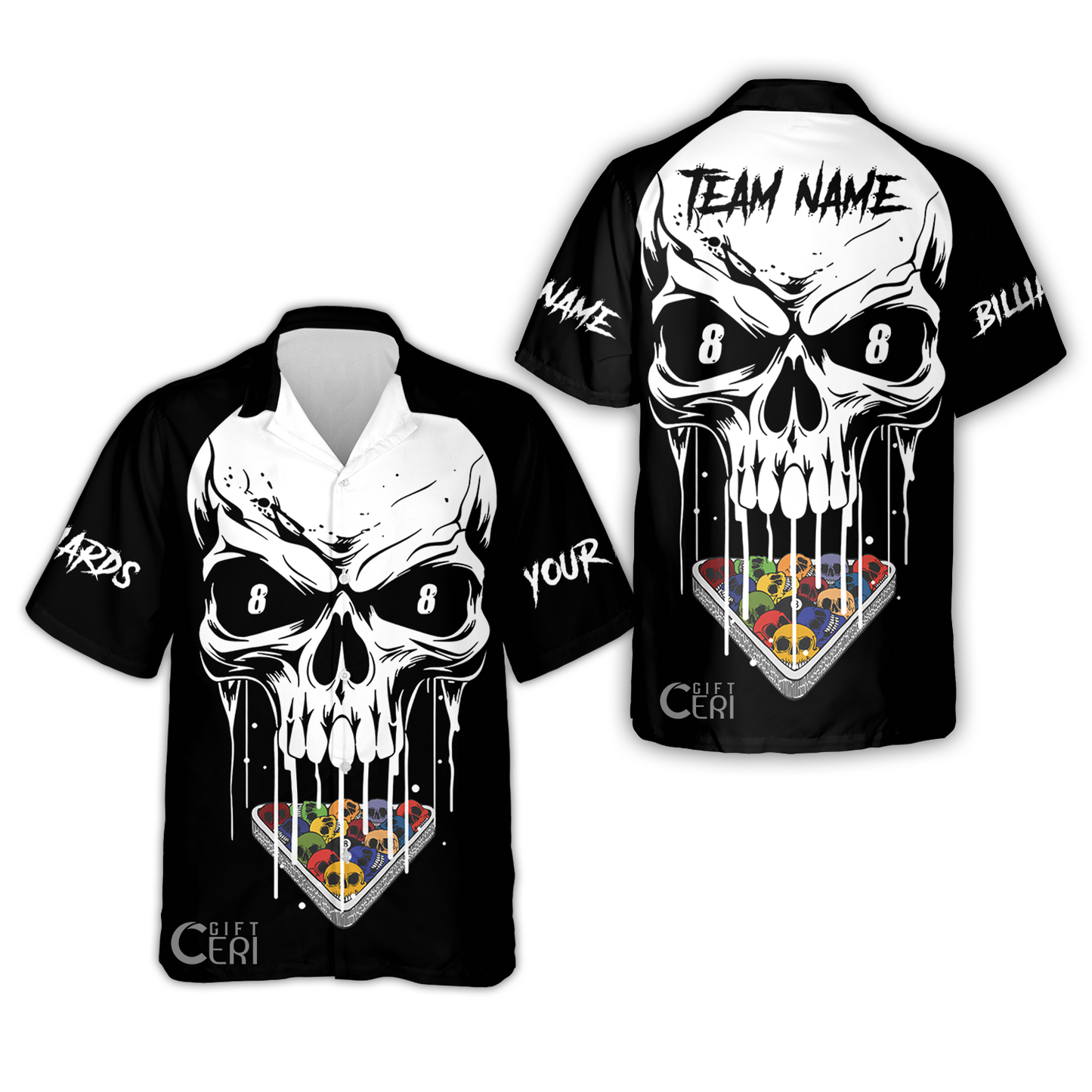Customized Billiards Hawaiian Shirt, Personalized Skull 8 Ball Jersey Gift For Billiard Players
