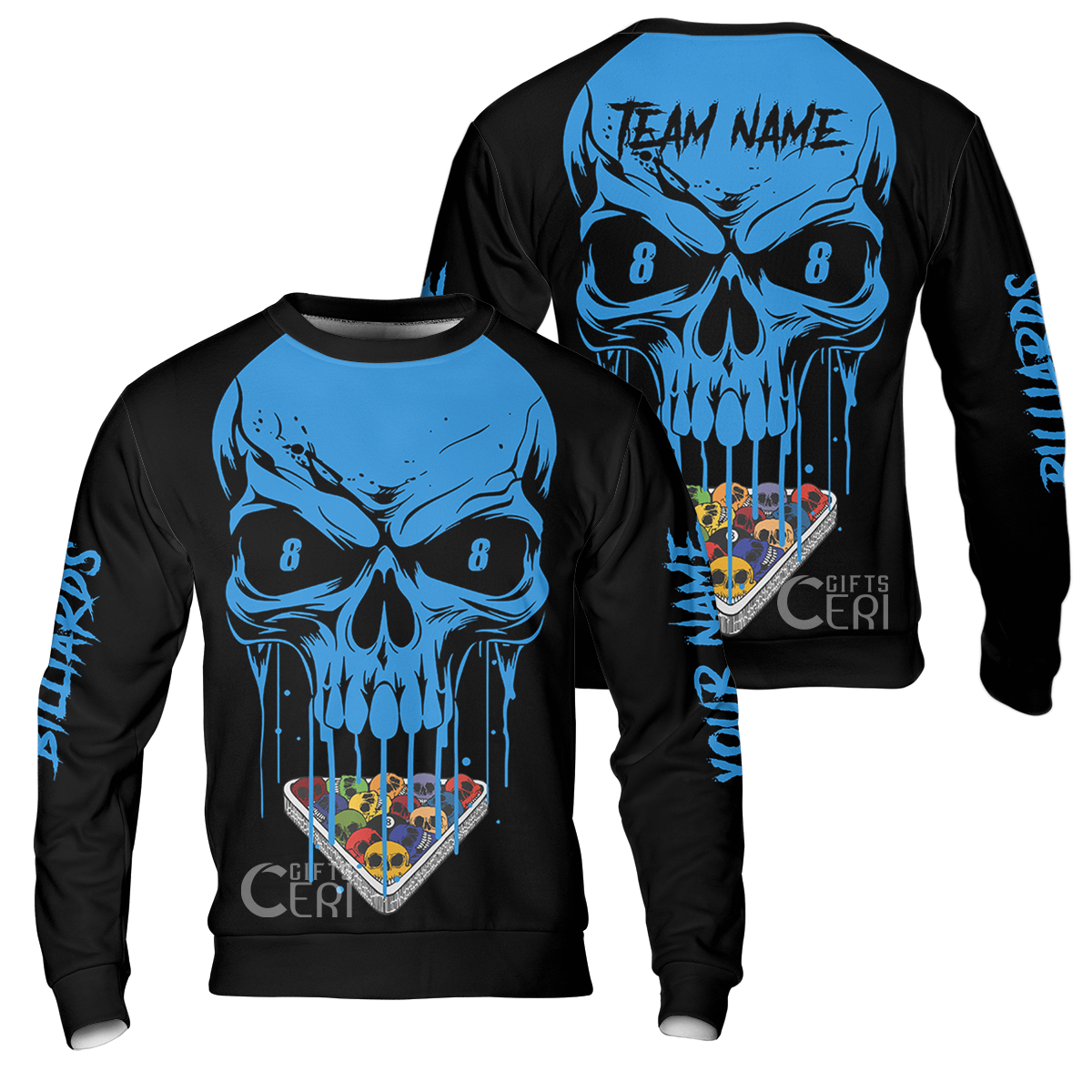Customized Billiards Sweatshirt, Personalized Skull 8 Ball Jersey Gift For Billiard Players