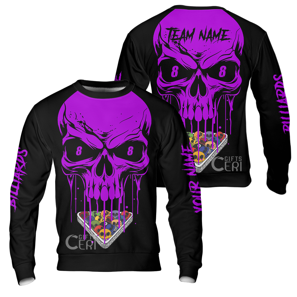 Customized Billiards Sweatshirt, Personalized Skull 8 Ball Jersey Gift For Billiard Players