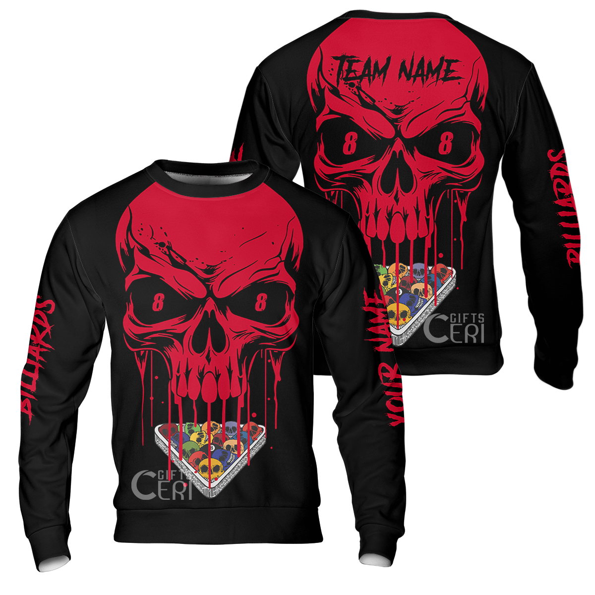 Customized Billiards Sweatshirt, Personalized Skull 8 Ball Jersey Gift For Billiard Players