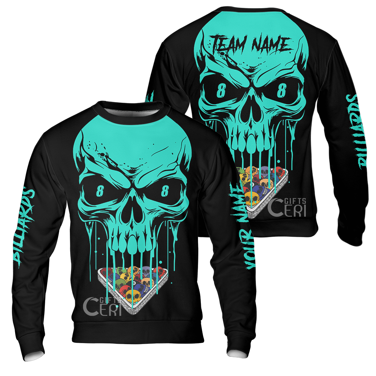 Customized Billiards Sweatshirt, Personalized Skull 8 Ball Jersey Gift For Billiard Players