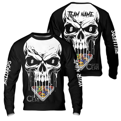 Customized Billiards Sweatshirt, Personalized Skull 8 Ball Jersey Gift For Billiard Players