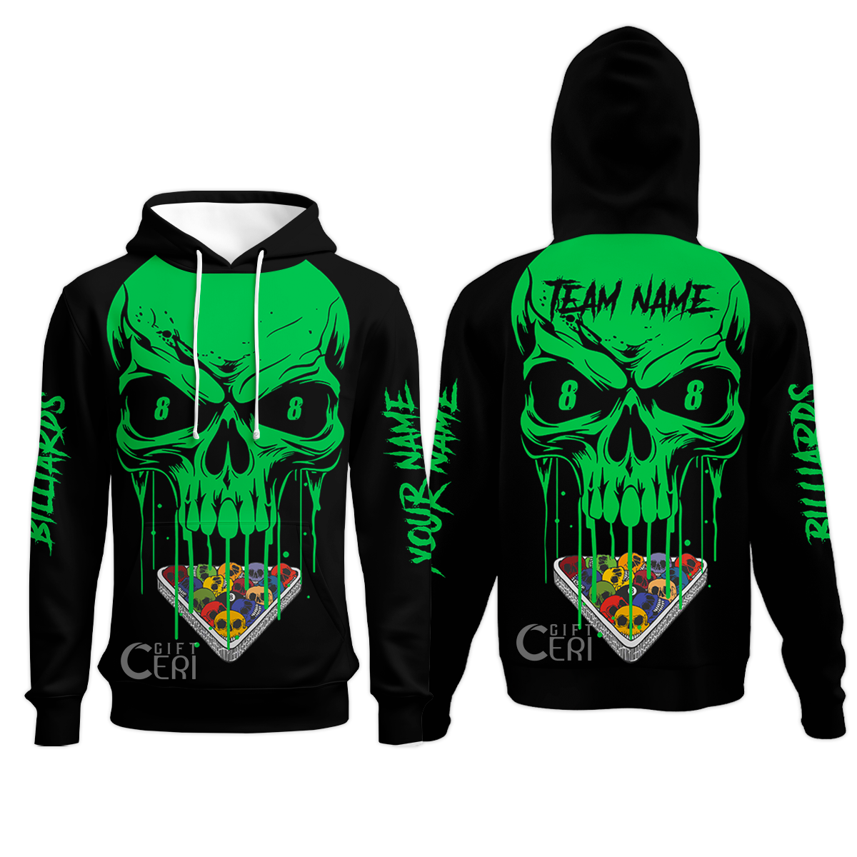 Customized Billiards Hoodies, Personalized Skull 8 Ball Jersey Gift For Billiard Players