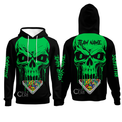 Customized Billiards Hoodies, Personalized Skull 8 Ball Jersey Gift For Billiard Players