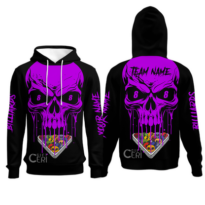 Customized Billiards Hoodies, Personalized Skull 8 Ball Jersey Gift For Billiard Players