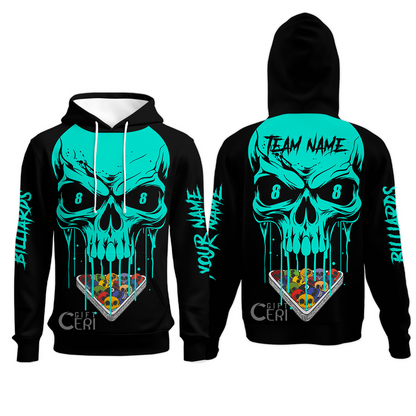 Customized Billiards Hoodies, Personalized Skull 8 Ball Jersey Gift For Billiard Players