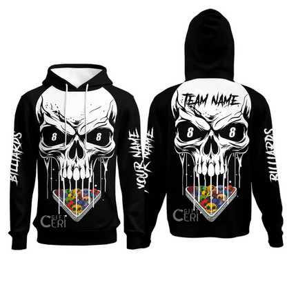 Customized Billiards Hoodies, Personalized Skull 8 Ball Jersey Gift For Billiard Players