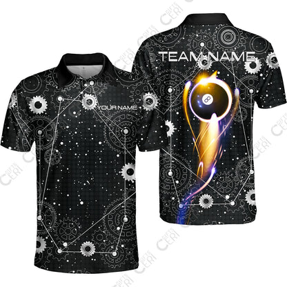Customized Billiards Unisex Polo Shirt, Personalized 8 Ball Lighting Gear Pattern Jersey Gift For Billiard Players