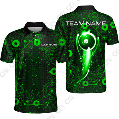 Customized Billiards Unisex Polo Shirt, Personalized 8 Ball Lighting Gear Pattern Jersey Gift For Billiard Players