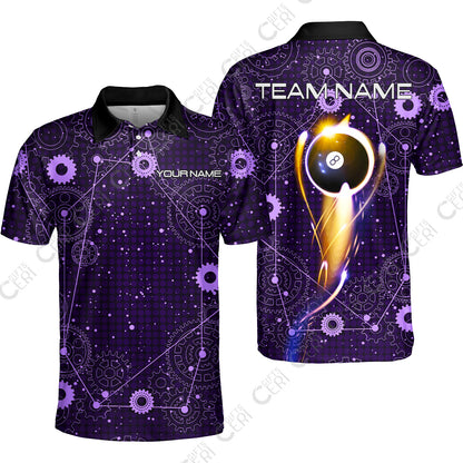 Customized Billiards Unisex Polo Shirt, Personalized 8 Ball Lighting Gear Pattern Jersey Gift For Billiard Players