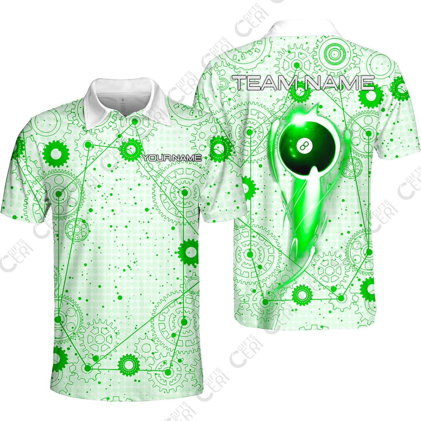 Customized Billiards Unisex Polo Shirt, Personalized 8 Ball Lighting Gear Pattern Jersey Gift For Billiard Players