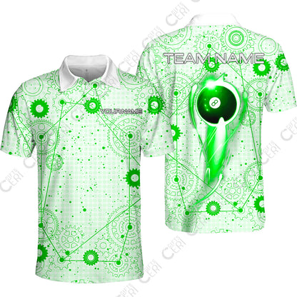 Customized Billiards Unisex Polo Shirt, Personalized 8 Ball Lighting Gear Pattern Jersey Gift For Billiard Players