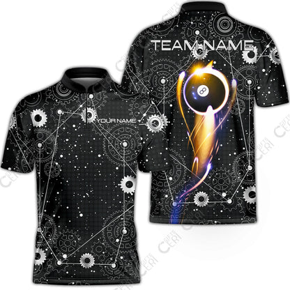Customized Billiards Stand Collar Quarter-Zip Short Sleeve Jersey, Personalized 8 Ball Lighting Gear Pattern Jersey